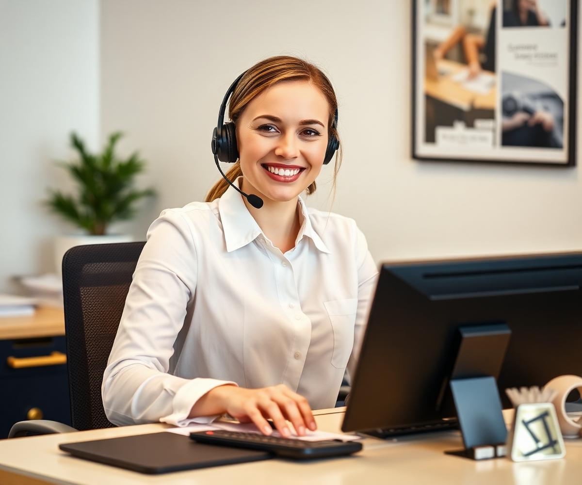 Office coordinator with a headset ready to help