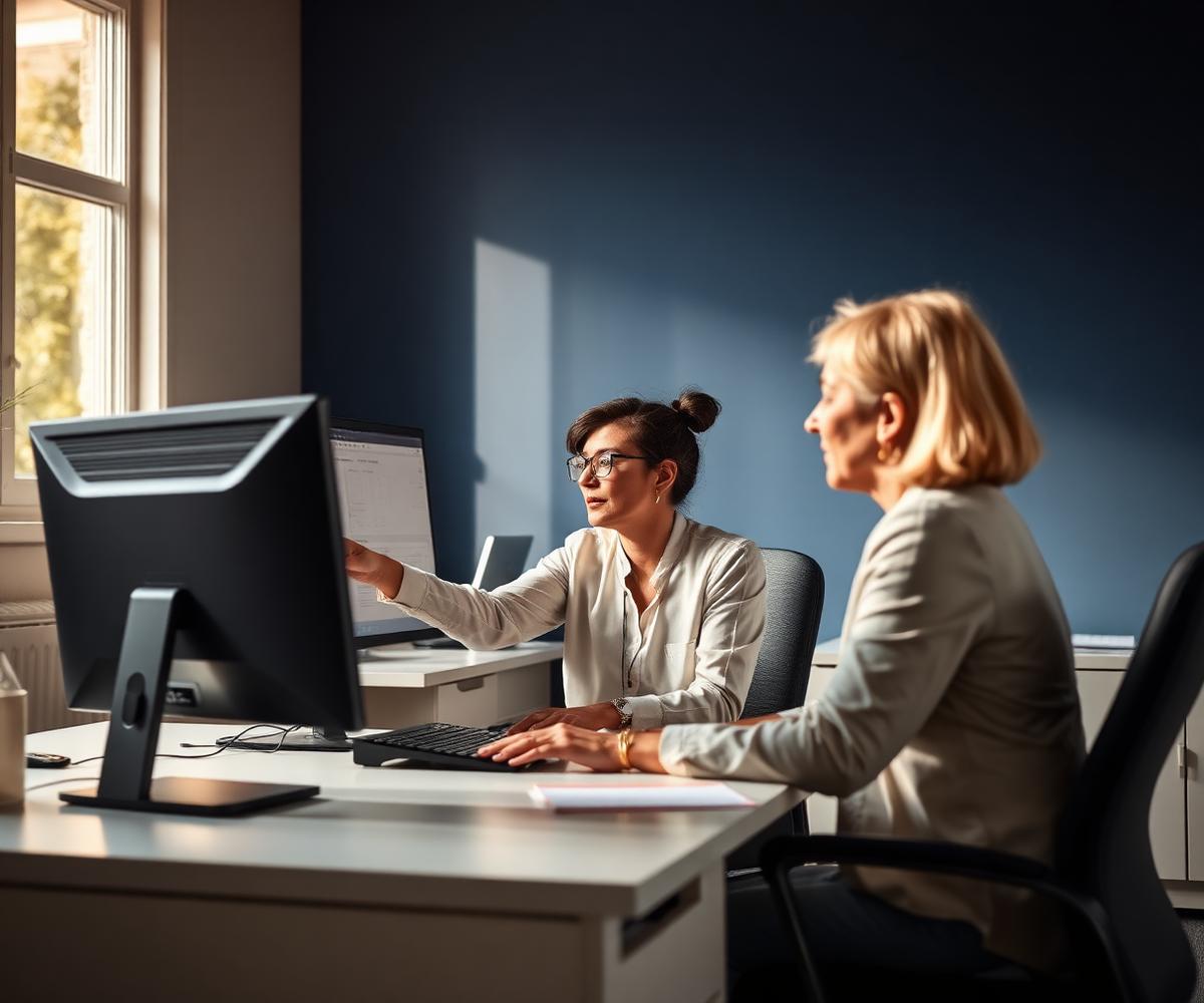 Office coordinators reviewing the schedule together at a desk